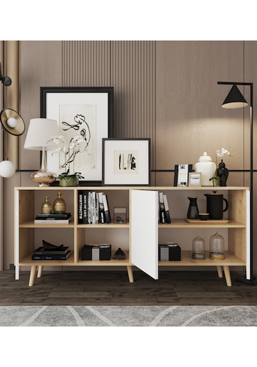 Latina Modern Konsol 3 Kapaklı 180 Cm Safir Meşe - Beyaz Safir - Beyaz