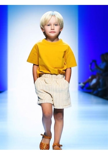 Erkek Bebek Çizgili Dokuma Şort-15855 Sarı
