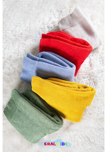 Kız - Erkek 5 Çift Çocuk Termal Çorap Kışlık Kalın Havlu Pamuklu, Renkli Set ÇoK Renkli