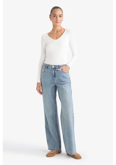 Defacto Slim Fit Dar Kesim Basic Düz Modal Uzun Kollu Tişört F7153ax25auer105 Ekru