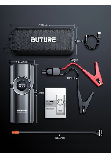 Buture BETA01 3500A 2000mah Lastik Şişirme Kompresörlü Taşınabilir Akü Takviye Kiti (Çanta + Led Lamba + Powerbank)