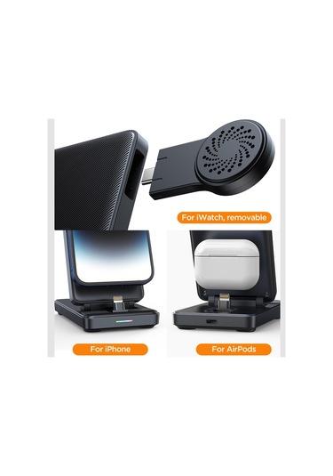 Joyroom Jr-wqs02 İphone Uyumlu / Airpods / Watch Serisi İçin 4'ü 1 Arada Kablosuz Şarj Standı Siyah