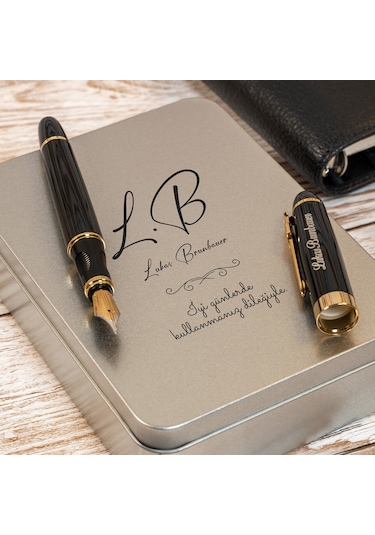 Kişiye Özel İsim Logolu Siyah Gold Dolma Kalem Siyah