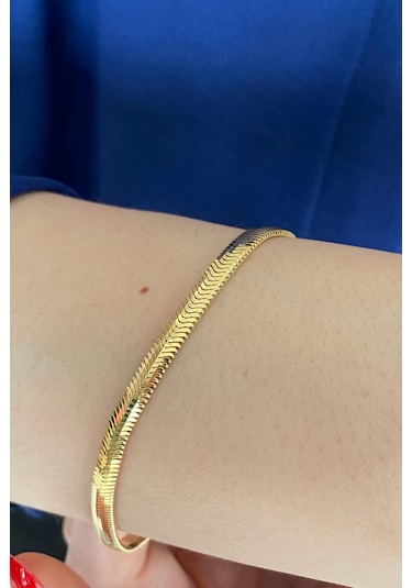 Zümrüt Sarraf 14 Ayar Yeşil Altın Kadın Tondo Ezme Zincir Bilekli Sarı Altın