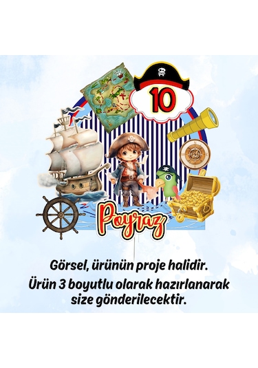 Korsan Temalı Doğum Günü Kişiye Özel Pasta Süsü Cake Topper