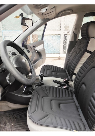 2,li Oto Koltuk Kılıfı Minder Alkantra Kumaş Siyah Renk Slikon Direksiyon Kılıfı