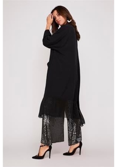 Italyan Büyük Beden Ipek Detaylı Oversize Kaftan & Bluz-9896 Siyah