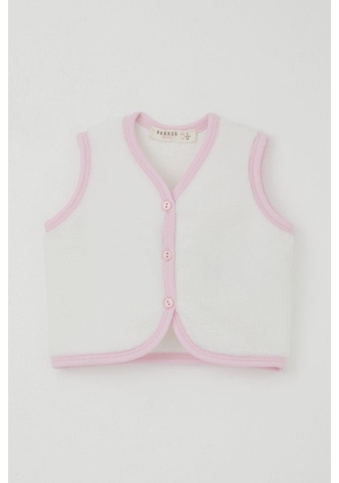 Breeze Kız Bebek Polar Yelek Düğmeli 0-9 Ay, Beyaz Beyaz