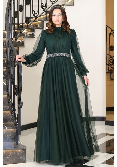 Alia Şık Taş Detaylı Büyük Beden Tesettür Abiye - Alya İndigo