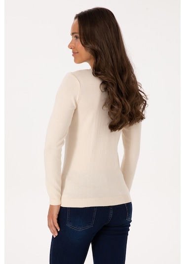 U.S. Polo Assn. Kadın Krem V Yaka Basic Kazak 50307727-VR256