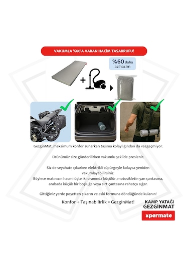 Xpermate Gezginmat Kamp Yatağı Taşıma Çantalı Kamp Matı 90x190x6 Gri