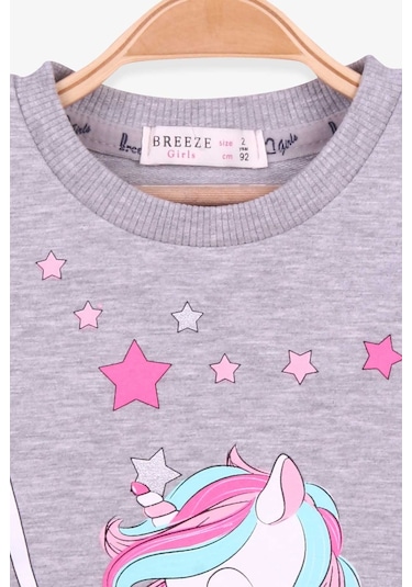 Breeze Kız Çocuk Sweatshirt Unicorn 2-6 Yaş, Gri Melanj-gri Melanj Gri Melanj