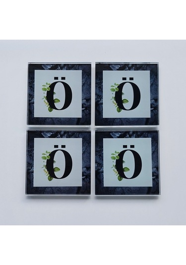 Decorita Cam Bardak Altlığı Ö Harfli Tasarım 4'lü Takım 10 x 10 CM Çok Renkli