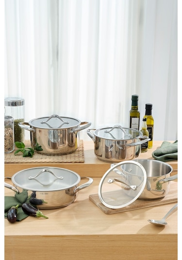 Emsan Yakamoz İndüksiyon Tabanlı 8 Parça Paslanmaz Çelik Tencere