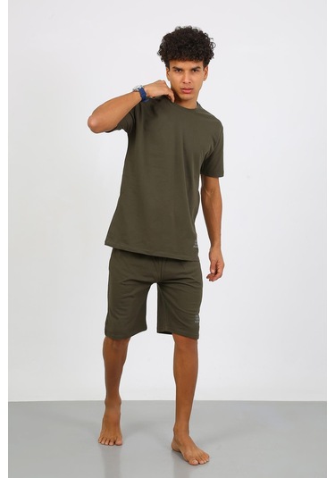 Akbeniz Erkek Pamuk Lakost Alt Üst Kaprili Pijama Takım Haki 6872 Haki
