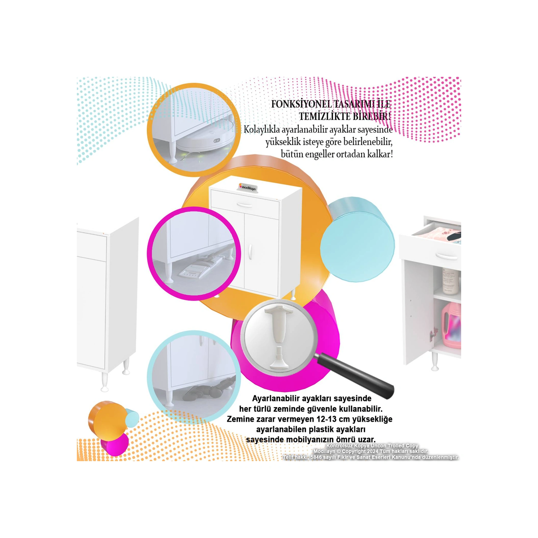 Mira Banyo Ve Mutfak Dolabı Çok Amaçlı Dolap Tek Çekmece 2 Kapak 1 Raf 2 Bölme 75x88x32,5 Cm Beyaz
