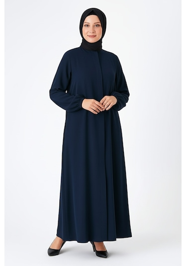 Medine İpeği Mevlana Kesim Cepli Kuşaklı Bol Ferace 4000-lacivert Lacivert