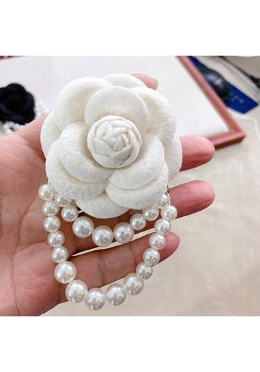 Gri Kumaş Gül Broş Zarif Vintage Çiçek Parlak Sahte İnci Zincir Şapka Şal Eşarp Çanta Elbise Yaka Kadın Kızlar Yaka Pin Moda Aksesuarları Gri