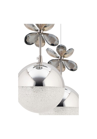 Kelebek 3'lü Krom Sarkıt 3 Renk Modu Ledli Kristal Taşlı Modern Led Avize Krom