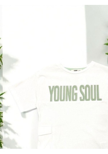 Çikoby Erkek Çocuk Pamuklu Young Yazılı Tshirt-14551 Beyaz