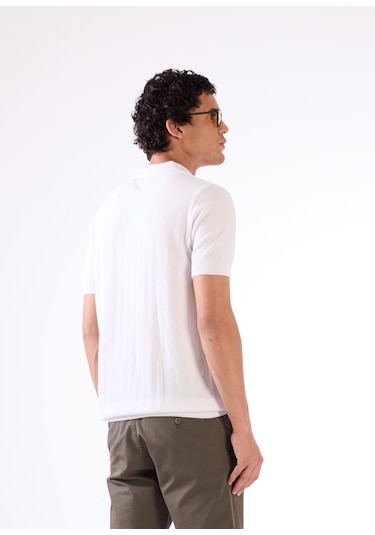 Dufy Beyaz Düz Erkek Triko - Slim Fit Beyaz