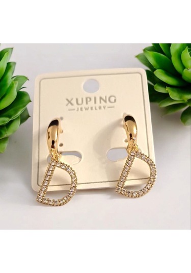 Kadın Zirkon Taşlı Rodyum Kaplama D Harf Küpe 88805