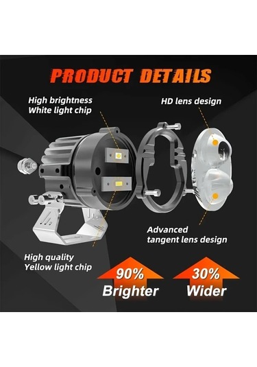 Motion003 1 Bilgisayar Kamyon Araba Led Sis Farı Yüksek Düşük Işık Kehribar Beyaz İki Renkli Motokros Lazer Spot