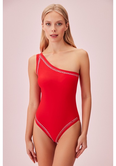 Suwen Scarlet Tek Omuz Detaylı Mayo Sb25610082d082 Kırmızı