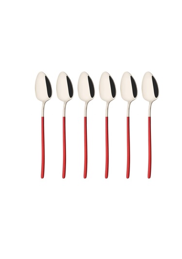 Kırmızı - Gümüş 6 Adet Mavi Altın Çay Kaşığı Seti 18/10 Paslanmaz Çelik Çay Kaşığı Gümüş Küçük Tatlı Kahve Kaşığı 5.5 İnç