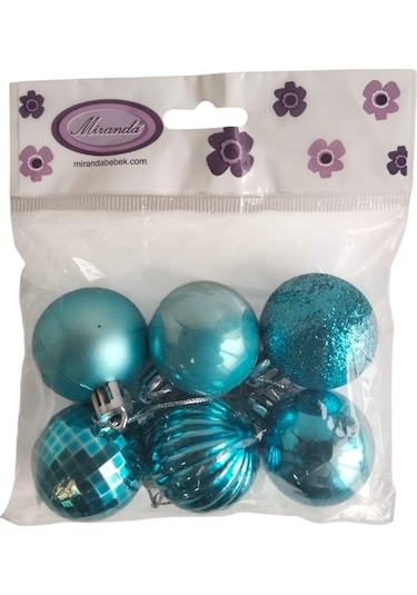 Yılbaşı Top Süs 4cm 6lı Mavi Mat Parlak Simli