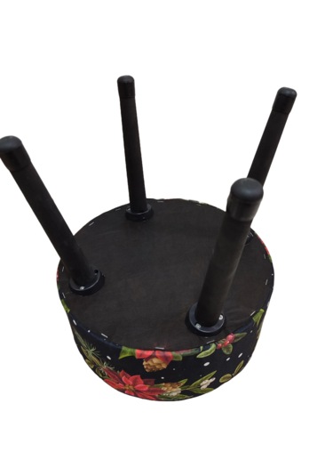 Puf Koltuk Tabure - Kırmızı Çiçek Siyah