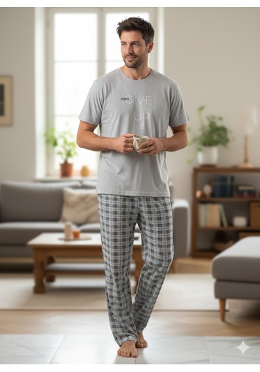 Erkek Mavi Kısa Kol Pijama Takım Mavi