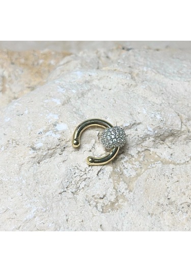 Yuvarlak Zirkon Toplu Earcuff Gold