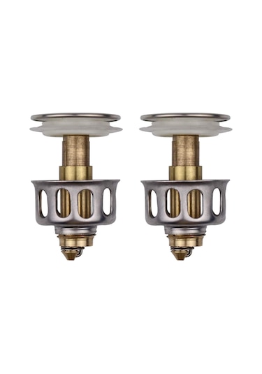 Moveevo Banyo Evleri İçin 2 Adet Bakır + Silikon Damla Önleyici Tıklama Tipi Lavabo/el Lavabosu Su Alma Kapağı Gümüş