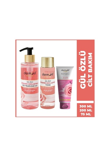 Dermokil Gül Özlü Gözenek Sıkılaştırıcı Yüz Temizleme Jeli 400 ML + Maske 75 ML + Tonik 200 ML