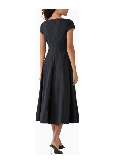 Staud Short Sleeve Wells Midi Elbise Siyah