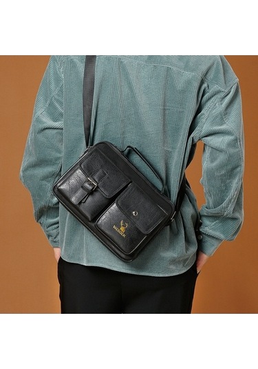 Novahub Weixier 9558 Erkek Omuz Çantası Retro Tasarım Black Kahverengi Kahverengi