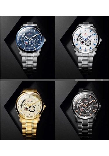 Mızums Erkek Moda Alaşımlı Kasa Paslanmaz Çelik Bantlı Saat İş Takvimi Su Geçirmez Kuvars Kol Saati Titanyum