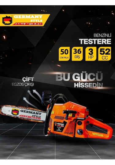 Germanystyle Grm-9063 3 Hp Benzinli Ağaç Kesme Motoru Bıçkı 52 Cc