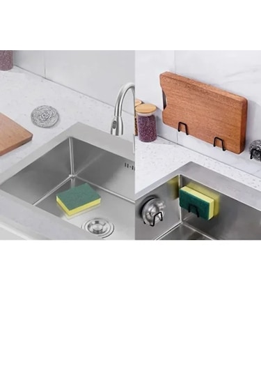 Bulaşık Süngeri Tutacağı Evye Düzenleyici Telli Bulaşık Süngeri Tutucu Askı 2 Adet Siyah