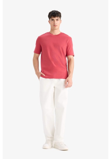 Defacto Regular Fit Bisiklet Yaka Basic Düz Kısa Kollu Tişört E7961ax25aubr238 Bordo