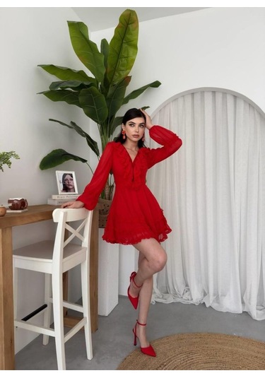 Osıes Fırfırlı Elbise Kırmızı