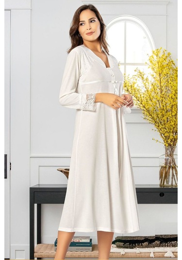 Xses 2550 Kadın Uzun Kollu Hamile Lohusa Gecelik-ekru