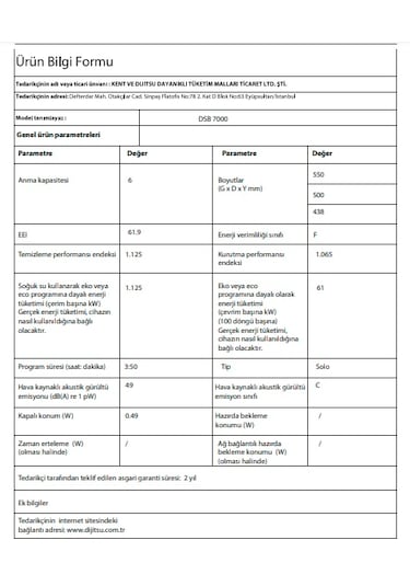 Dijitsu DSB7000 7 Programlı 6 Kişilik Set Üstü Bulaşık Makinesi