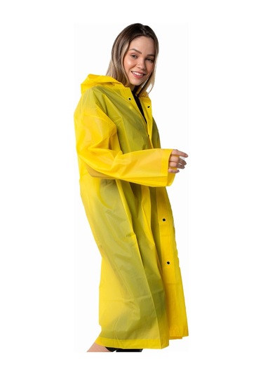 Marlux Unisex Su Rüzgar Geçirmez Kapüşonlu Çıtçıt Düğme Eva Yağmurluk - Sarı - Lacivert