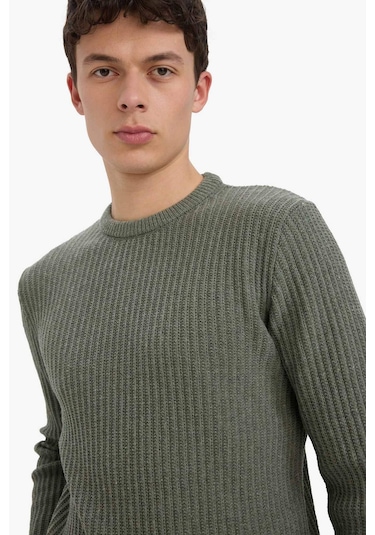 Defacto Standart Fit Bisiklet Yaka Triko Kazak E0811ax25wnkh268 Haki