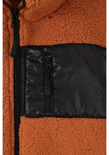 Monox Çocuk Lastik Manşetli Fermuarlı Unisex Kuzu Wellsoft Peluş Ceket Kiremit