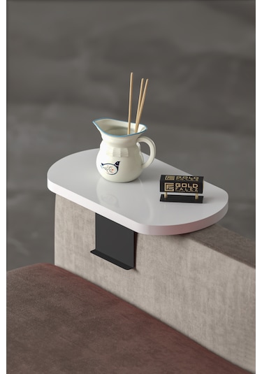 İkili Yan Sehpa Ayarlanabilir Tepsi Oval Dekoratif Krem