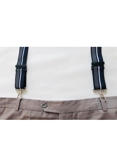 Kancalı Lacivert Gri İnce Beyaz Çizgili Pantolon Askısı 4 Kancalı