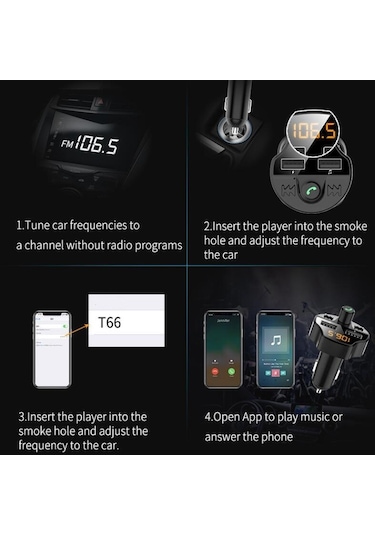 Sones T66 Araç Bluetooth Araç Şarj Cihazı Çakmak Mp3 Çalar Eller Serbest Araç Fm Verici